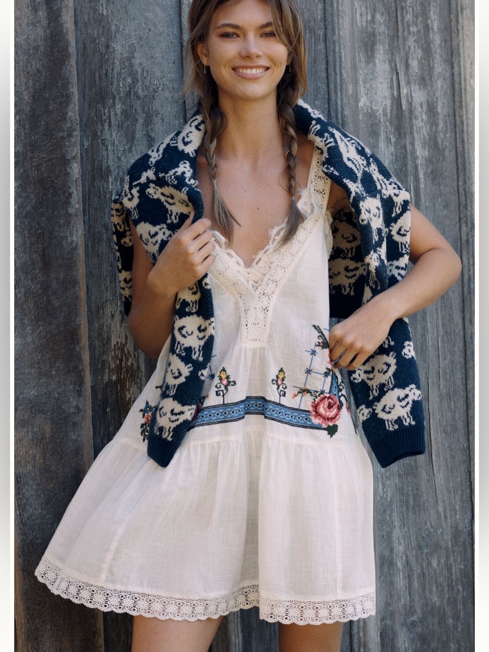 Anthropologie White Cotton Crochet V-Neck Tunic